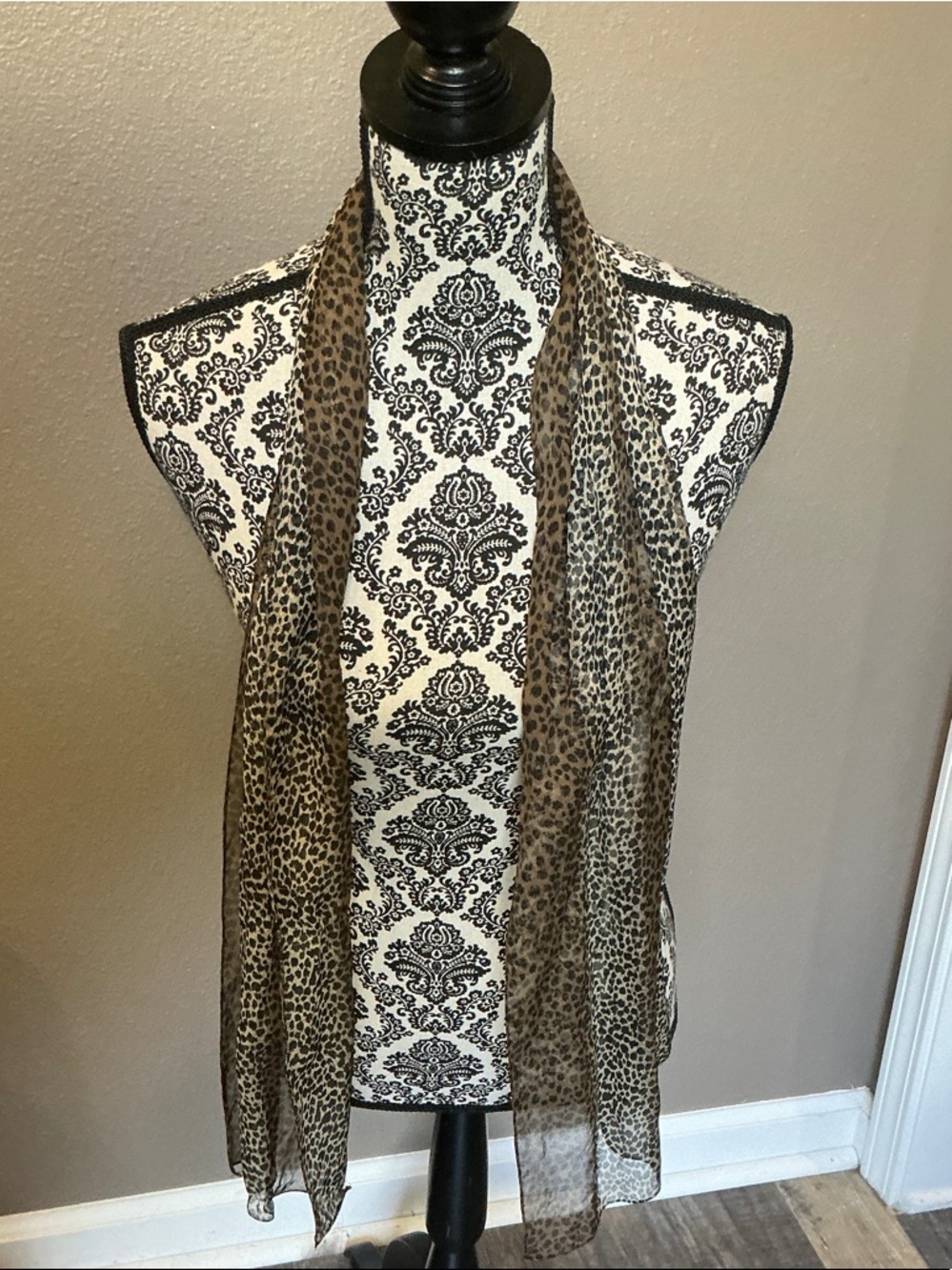 Leopard Print Lightweight Scarf Wrap - Brown